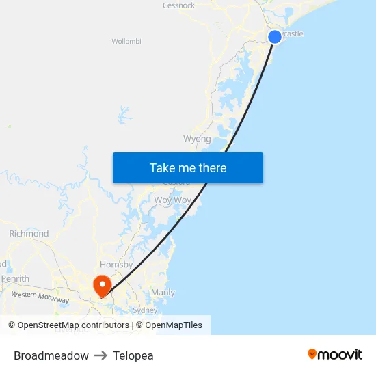 Broadmeadow to Telopea map