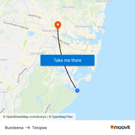 Bundeena to Telopea map