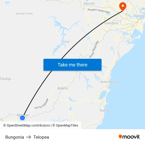 Bungonia to Telopea map