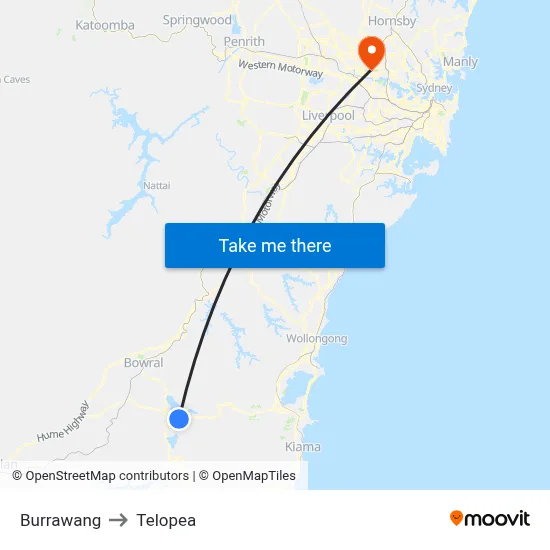 Burrawang to Telopea map