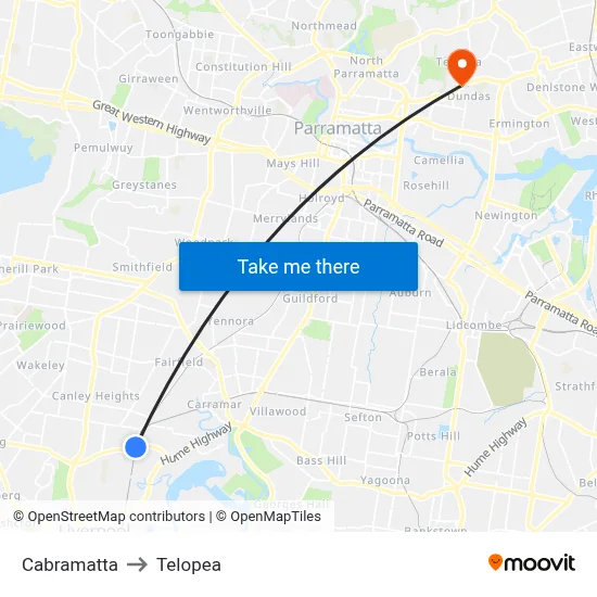 Cabramatta to Telopea map