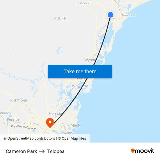 Cameron Park to Telopea map