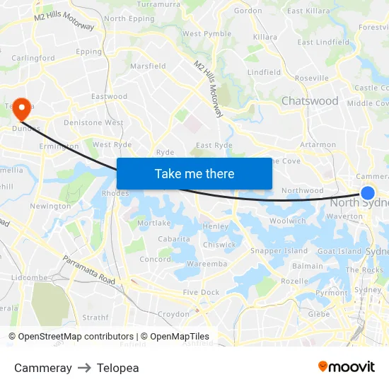 Cammeray to Telopea map