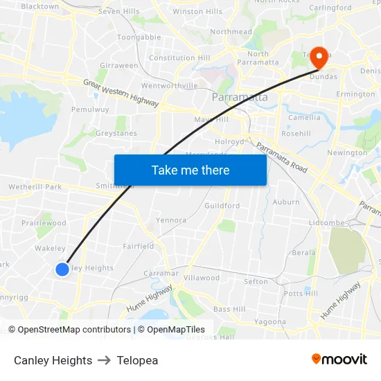 Canley Heights to Telopea map