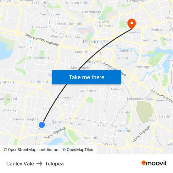 Canley Vale to Telopea map