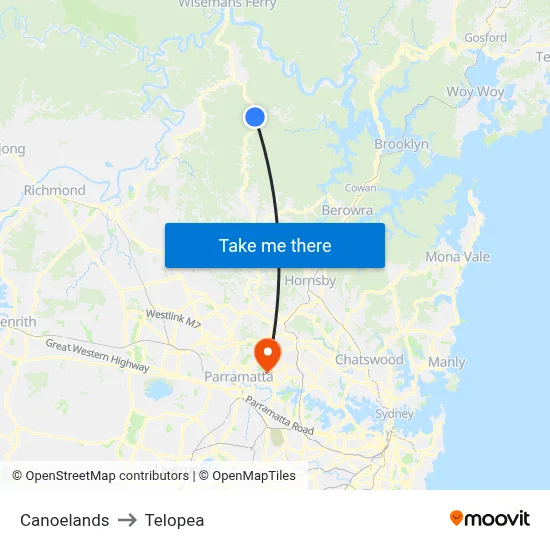 Canoelands to Telopea map