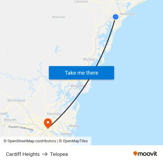 Cardiff Heights to Telopea map