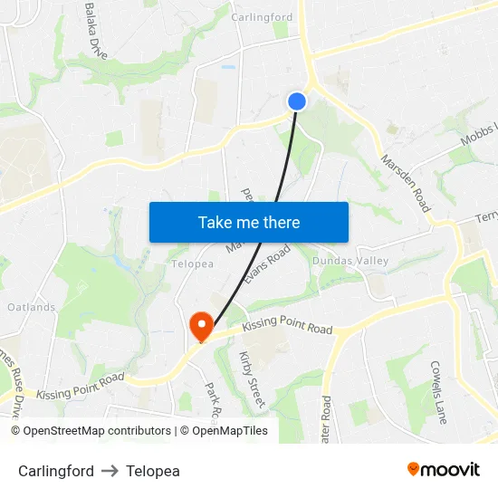 Carlingford to Telopea map