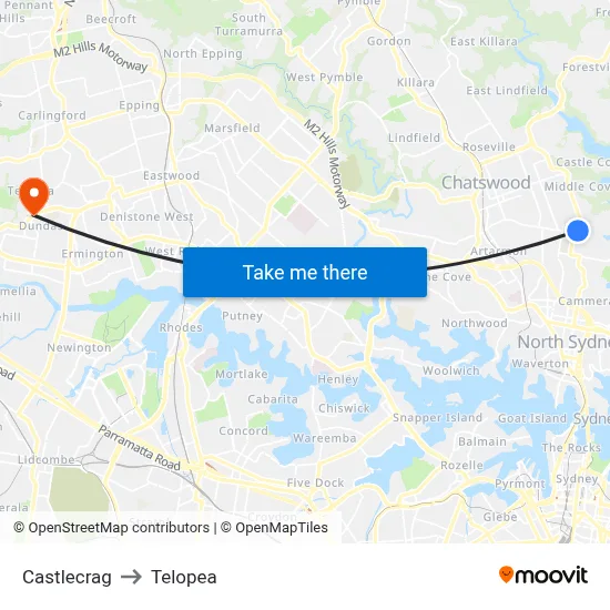 Castlecrag to Telopea map