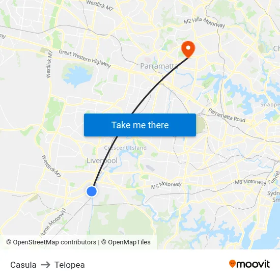 Casula to Telopea map