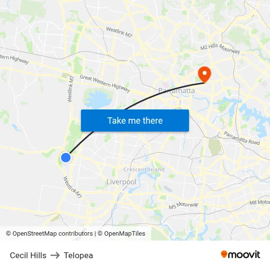 Cecil Hills to Telopea map