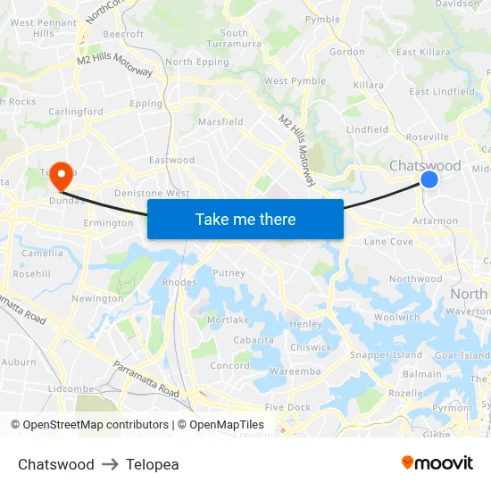 Chatswood to Telopea map