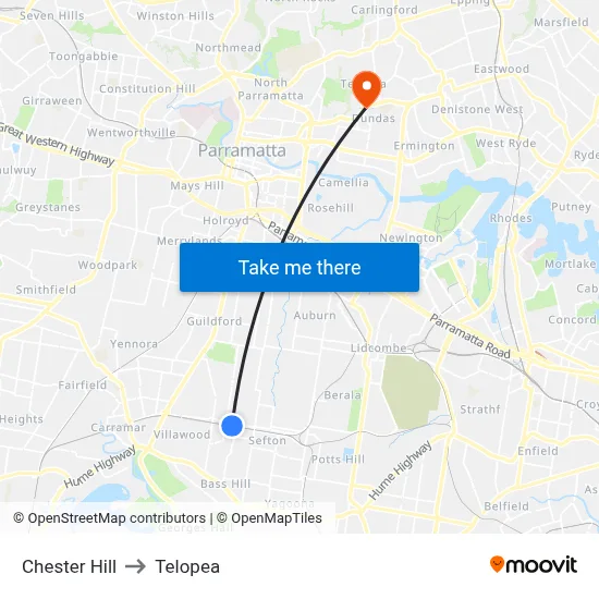 Chester Hill to Telopea map