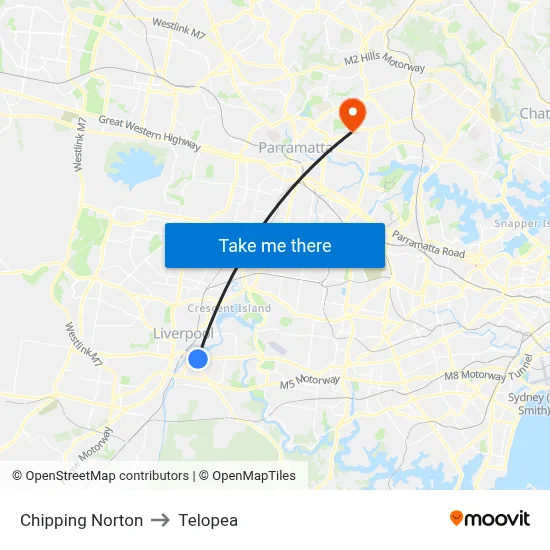 Chipping Norton to Telopea map