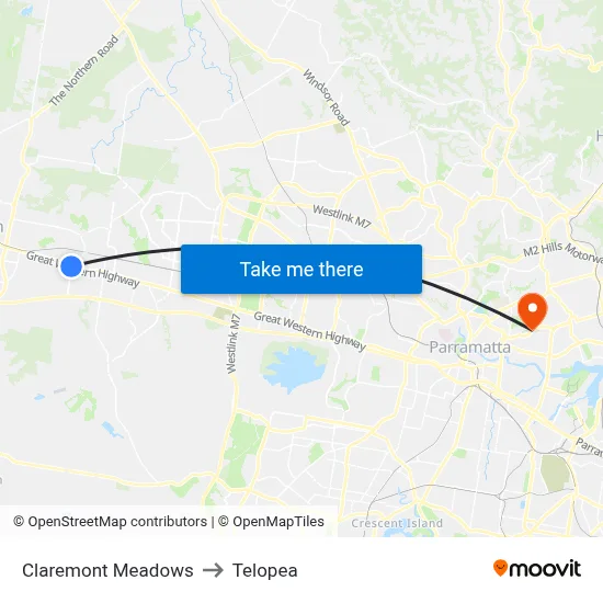 Claremont Meadows to Telopea map