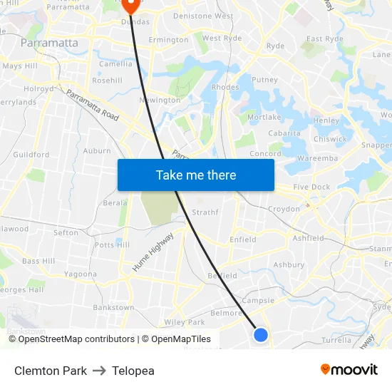 Clemton Park to Telopea map
