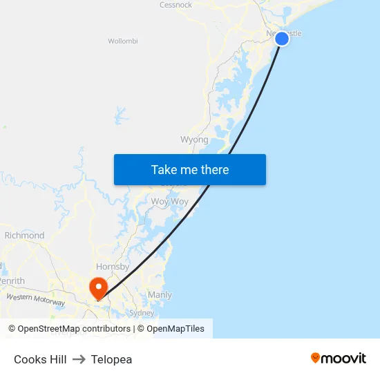 Cooks Hill to Telopea map