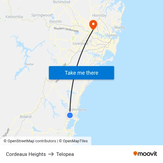 Cordeaux Heights to Telopea map