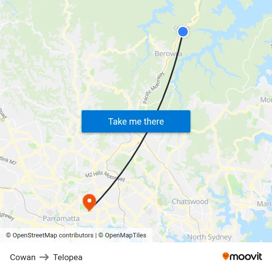 Cowan to Telopea map