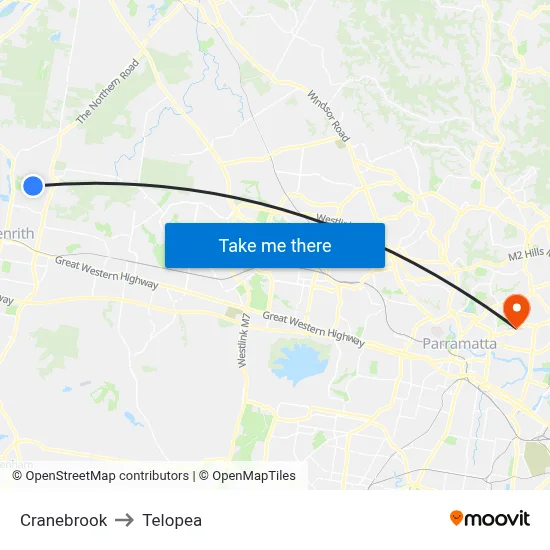 Cranebrook to Telopea map