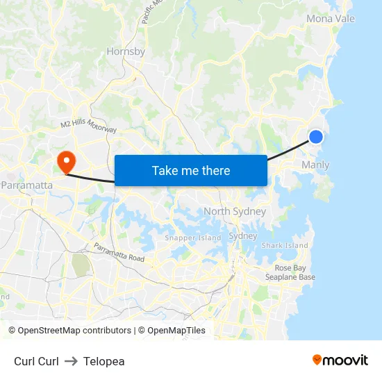 Curl Curl to Telopea map