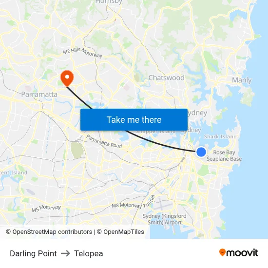 Darling Point to Telopea map
