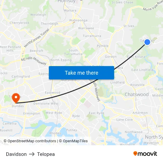 Davidson to Telopea map
