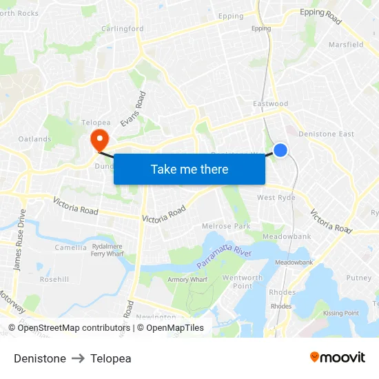 Denistone to Telopea map