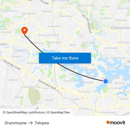 Drummoyne to Telopea map