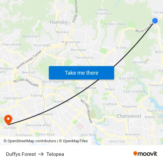 Duffys Forest to Telopea map