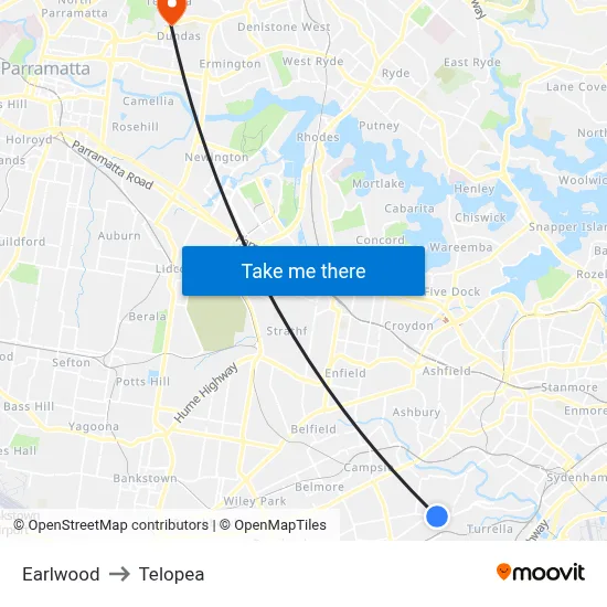 Earlwood to Telopea map