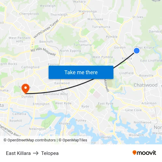East Killara to Telopea map