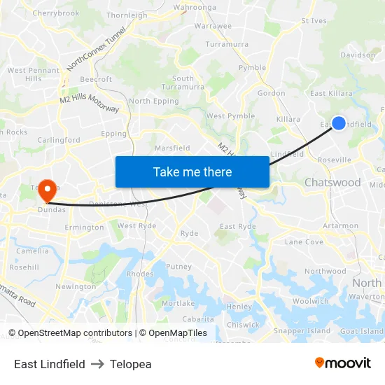 East Lindfield to Telopea map