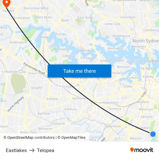 Eastlakes to Telopea map