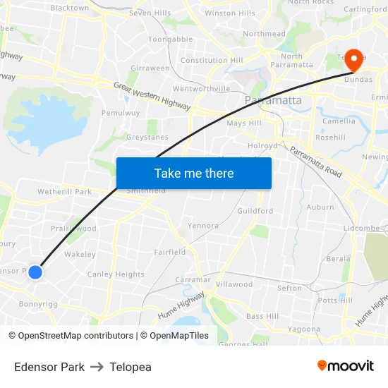 Edensor Park to Telopea map