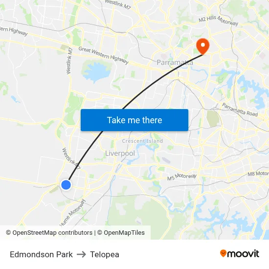 Edmondson Park to Telopea map