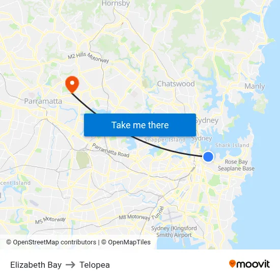 Elizabeth Bay to Telopea map