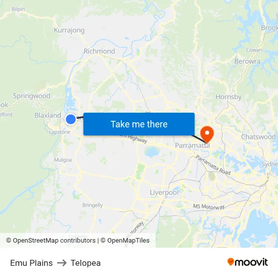 Emu Plains to Telopea map