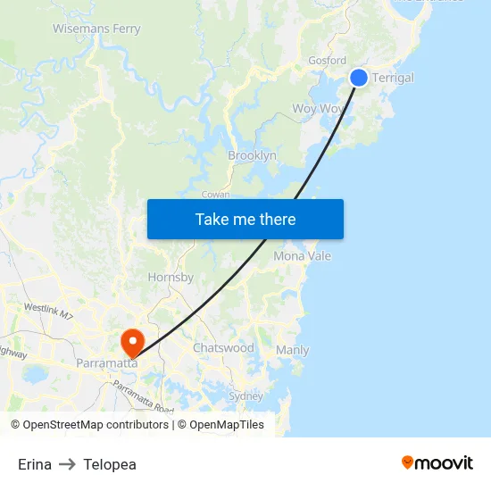 Erina to Telopea map