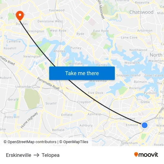 Erskineville to Telopea map