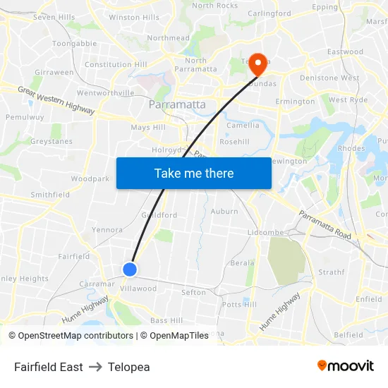 Fairfield East to Telopea map