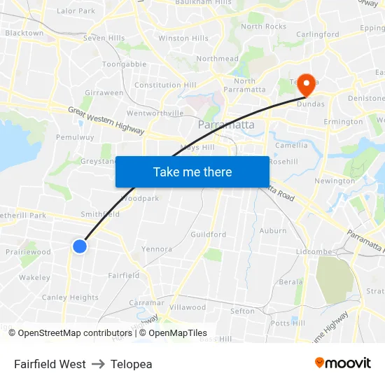 Fairfield West to Telopea map