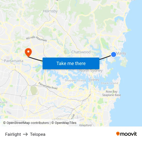 Fairlight to Telopea map