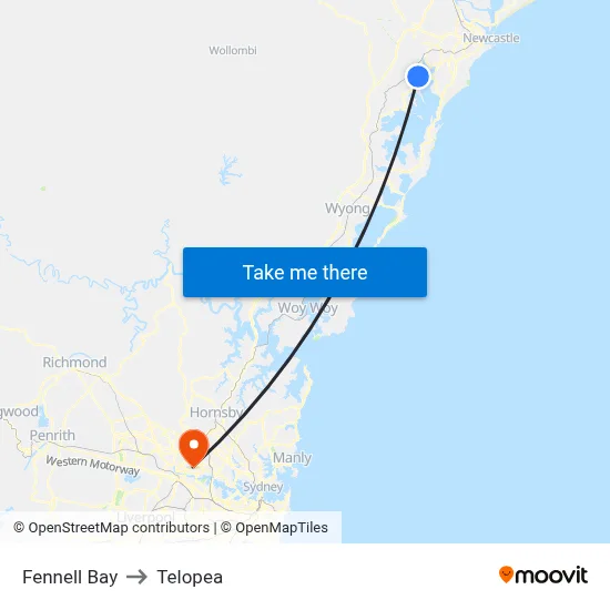 Fennell Bay to Telopea map