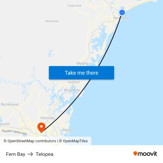 Fern Bay to Telopea map