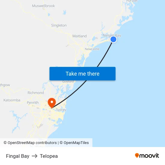 Fingal Bay to Telopea map