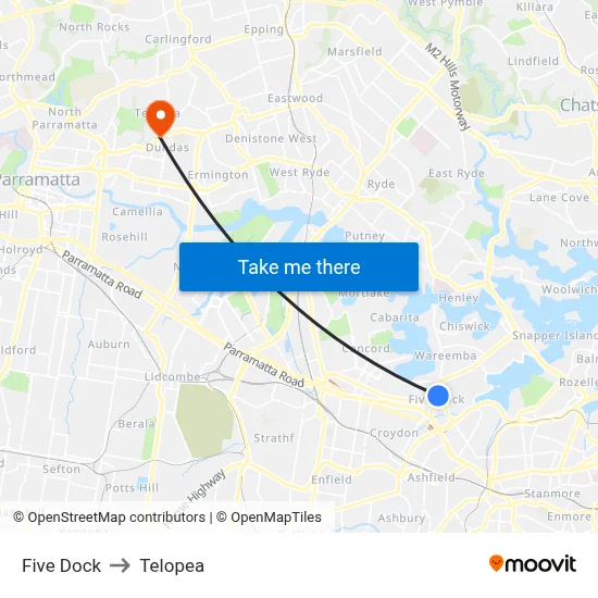 Five Dock to Telopea map