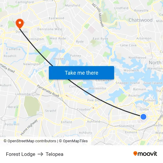 Forest Lodge to Telopea map