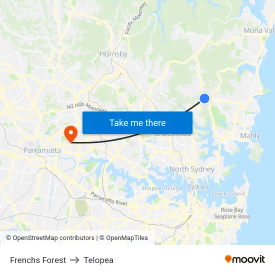 Frenchs Forest to Telopea map