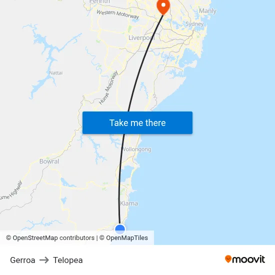 Gerroa to Telopea map